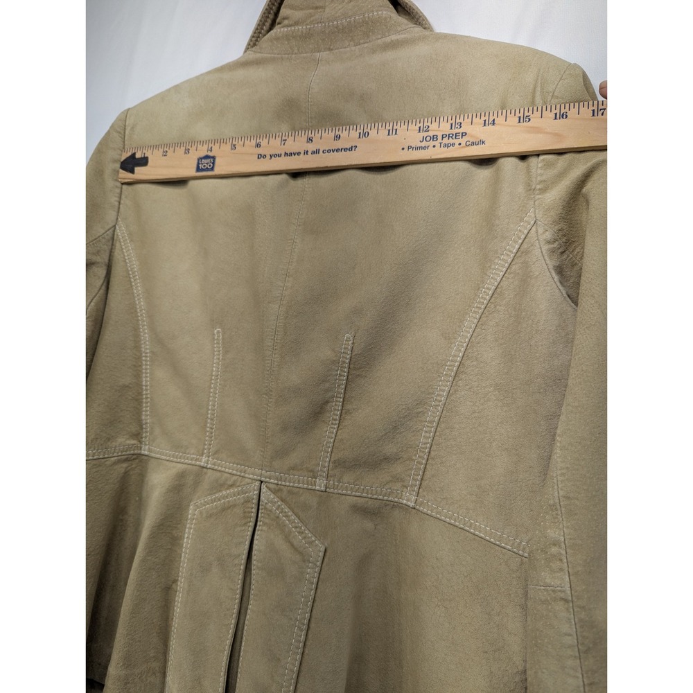 Bernardo Tan Beige Leather Blazer Jacket Lace Lining Pleated Back Womens Large - Picture 7 of 10
